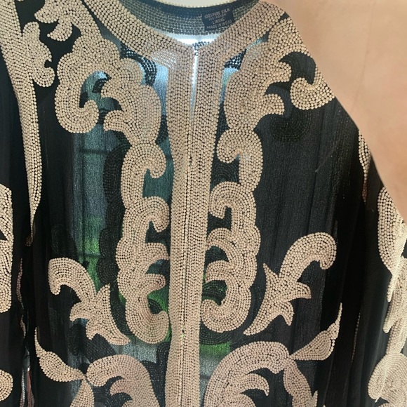 Vintage 100% Black Silk Beaded Pearl Evening Jacket Made in India Sz S - Picture 4 of 11